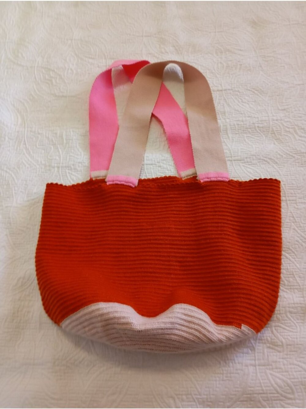 Sophie Anderson Handmade Knit Tote Bag Orange & Pink Width Lightweight & Durable - Picture 9 of 9